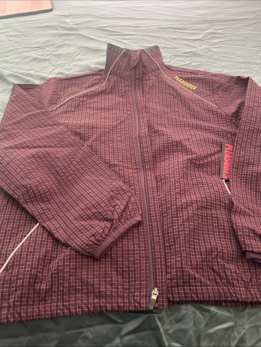 New Men’s Burgundy Grid Windbreaker Jacket by Pleasures